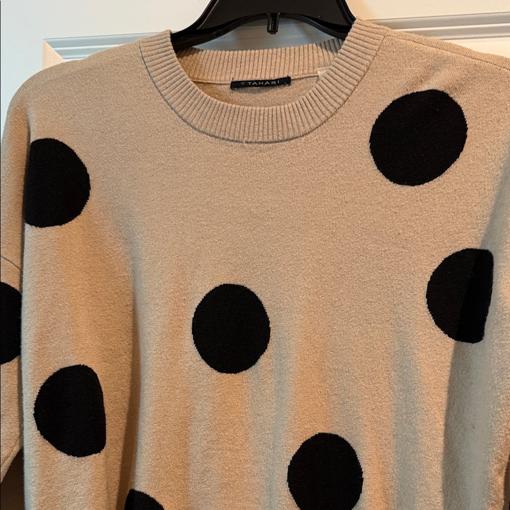 Tahari Tan  and Black Polka Dot Sweater